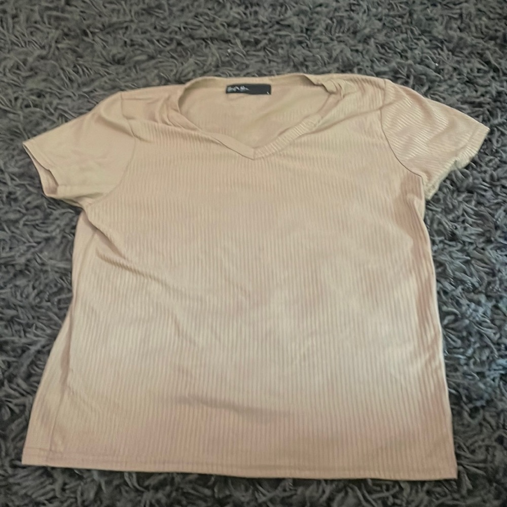Cute Basic Ribbed Nude Shirt